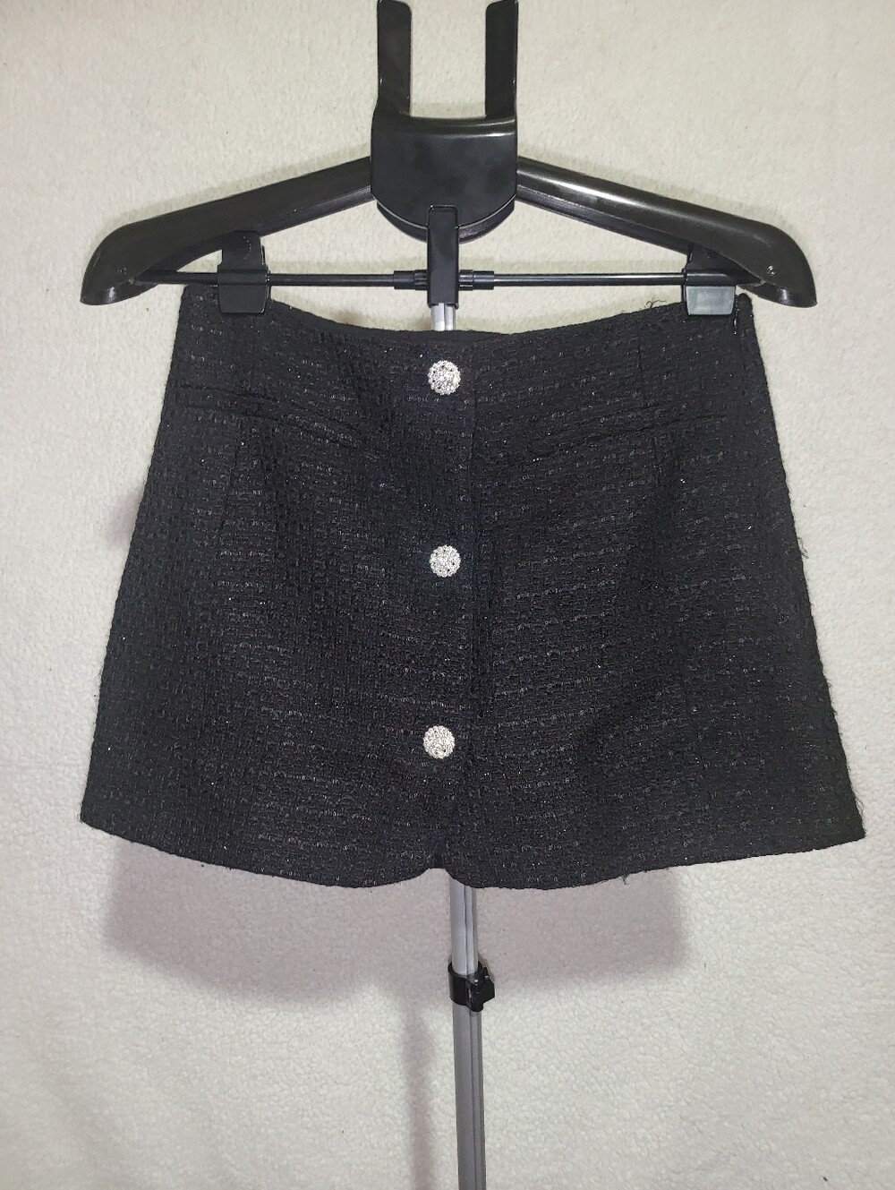 Zara SET - Classic Black Cropped Tweed Jacket with Decorative Buttons W Skirt - Picture 3 of 5